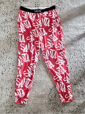 boohooMAN Red Graffiti Print Lounge Jogger Pants Size L NWT